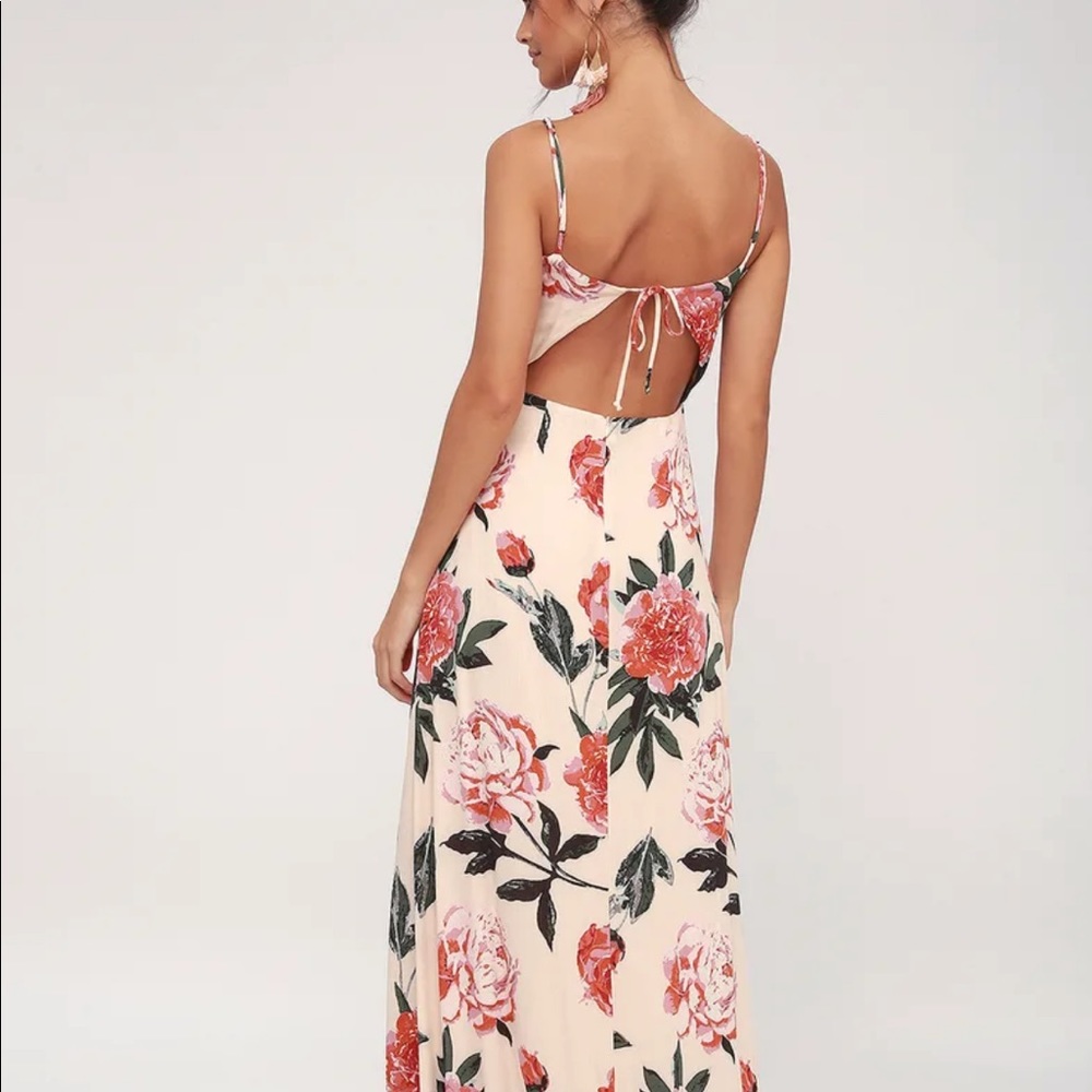Lulu’s Santiago Blush Pink Floral Print Backless Maxi Dress M